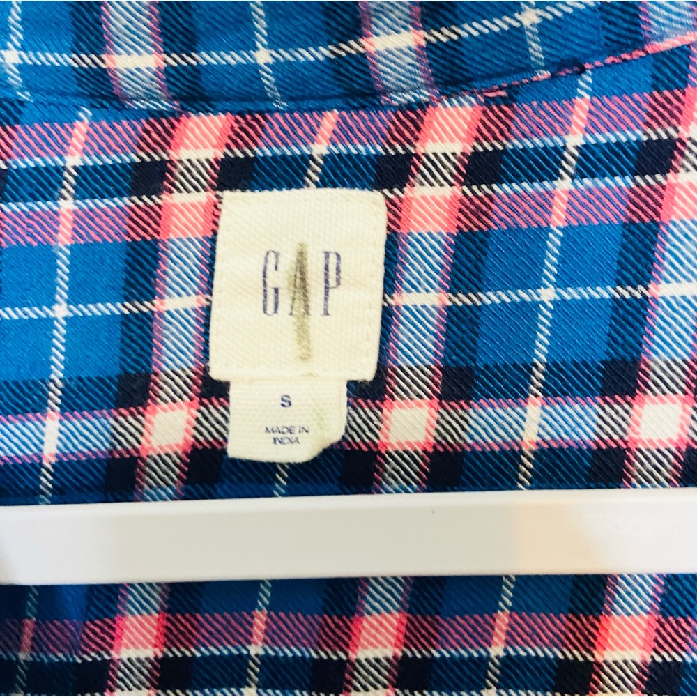 GAP• classic blue pink plaid oversized cap sleeve pop over top small - Picture 2 of 7